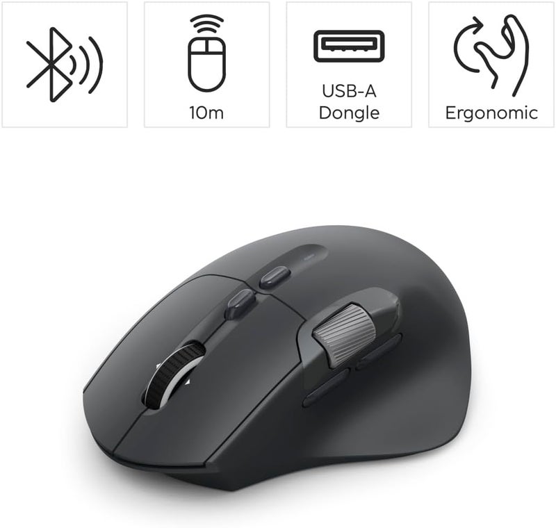 Hama Wireless Rechargeable Bluetooth/Wireless Mouse (Multi Device, Optical Mouse without Clicking Noise, Ergonomic, Side Scroll and Hyper Scroll Wheel, LED, Data Encryption, 10 Buttons, DPI Switch) - Image 2