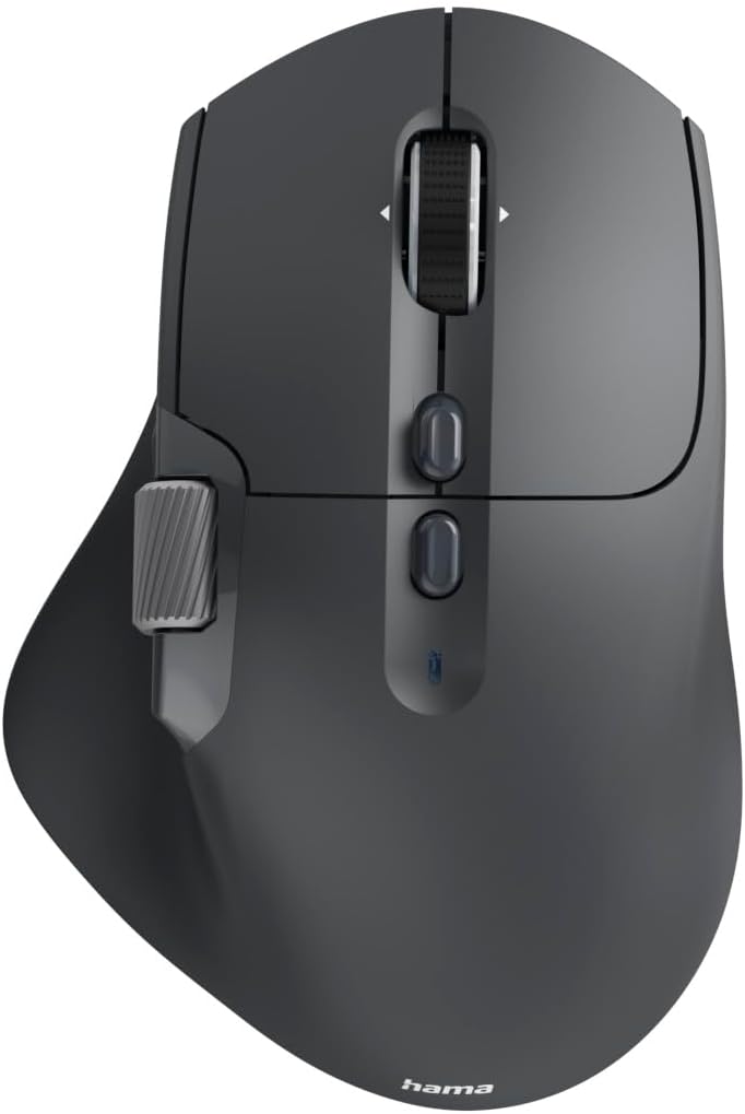 Hama Wireless Rechargeable Bluetooth/Wireless Mouse (Multi Device, Optical Mouse without Clicking Noise, Ergonomic, Side Scroll and Hyper Scroll Wheel, LED, Data Encryption, 10 Buttons, DPI Switch) - Image 1