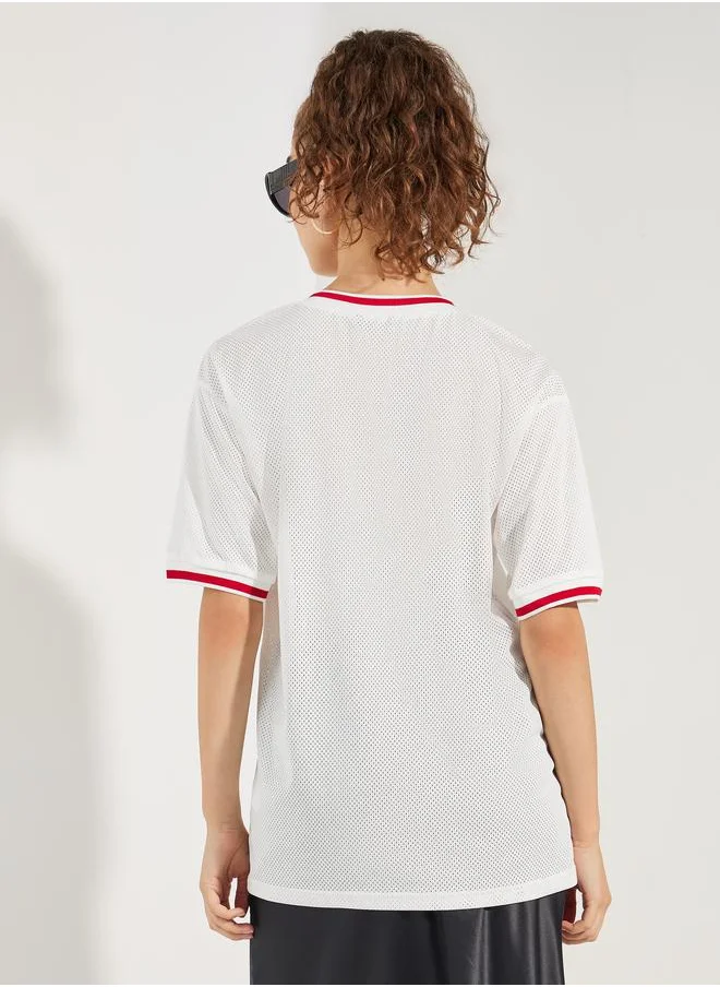 Styli Oversized Tipping Detail Mesh T-Shirt