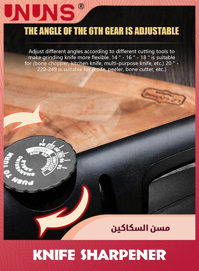 UNUNS مبراة سكاكين المطبخ 4 في 1، زاوية قابلة للتعديل من 14 إلى 24 درجة للسكاكين، 4 مراحل لشحذ السكاكين، تتضمن فتحة لشحذ المقص وشفرات مسننة - Image 5