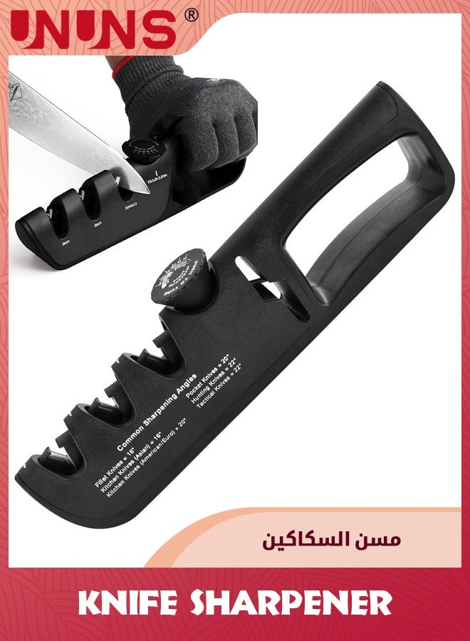 UNUNS مبراة سكاكين المطبخ 4 في 1، زاوية قابلة للتعديل من 14 إلى 24 درجة للسكاكين، 4 مراحل لشحذ السكاكين، تتضمن فتحة لشحذ المقص وشفرات مسننة - Image 1