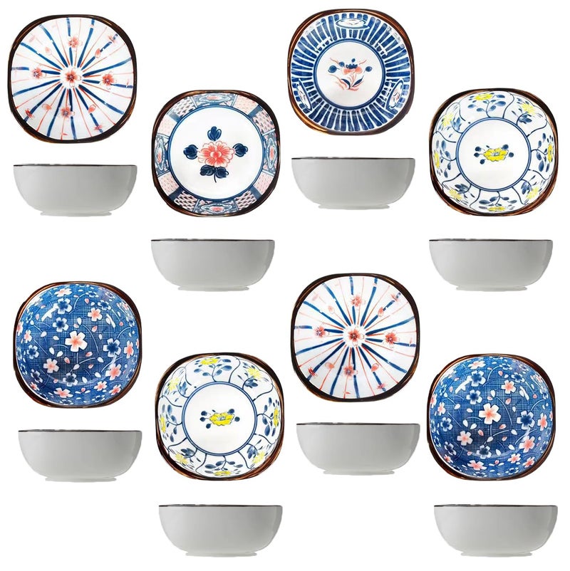 P-PLUS INTERNATIONAL Ceramic Dipping Bowls Small Bowls Soy Sauce Dish Dip Bowls Sauce Bowls (Random Pattern, Set of 8) - Image 1