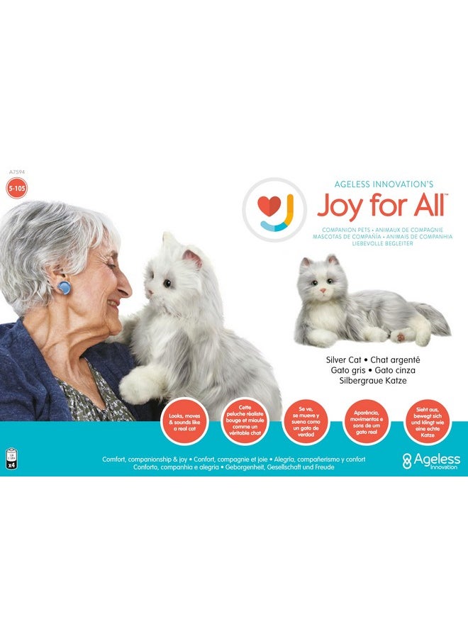 Joy for All - Silver Cat With White Mitts - Interactive Companion Pets - Realistic & Lifelike  - Image 2