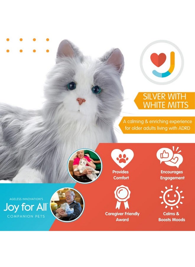 Joy for All - Silver Cat With White Mitts - Interactive Companion Pets - Realistic & Lifelike  - Image 3