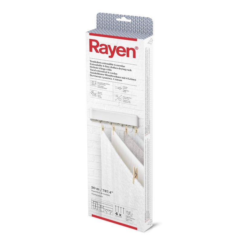 Rayen Extensible clothesrack | 4 Independent Automatic String Pickup | Clothes rack for indoor s/outdoors | 11 x 4. 5 x 1.37 in| Laying area 787, White - Image 1