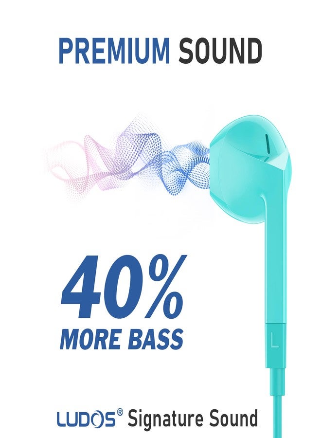 LUDOS Ferox In-Ear Headphones with Cable and Microphone, In-Ear Earphones, 3.5 mm Jack Plug Earbuds, Rich Bass Earphones, Headphones for iPhone, iPad, Samsung - Turquoise - Image 3