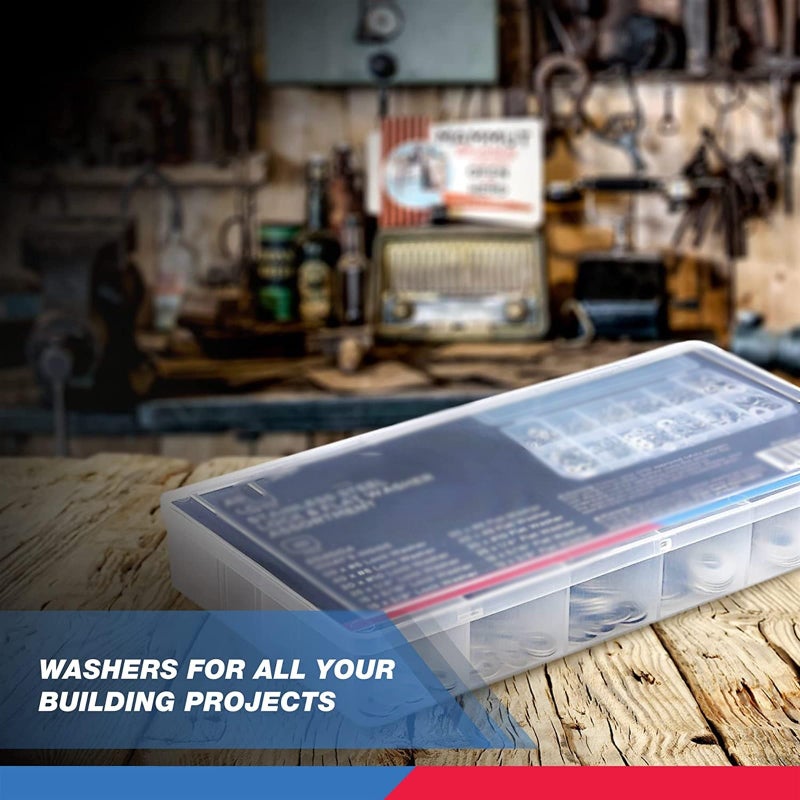 يُسلِّم مجموعة غسالات قفل مسطحة من الفولاذ المقاوم للصدأ 50400A | طقم من 350 قطعة | 12 مقاسًا مختلفًا بتصميم قفل زنبركي ومسطح | تمنع ارتخاء المثبتات - Image 5