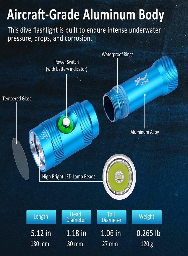 WindFire Scuba Diving Light, Super Bright 5000 Lumens Scuba Diving Flashlight 3 Modes with Power Indicator, Professional IP68 Waterproof Underwater Flashlight, Rechargeable Safety Dive Torch - Image 2