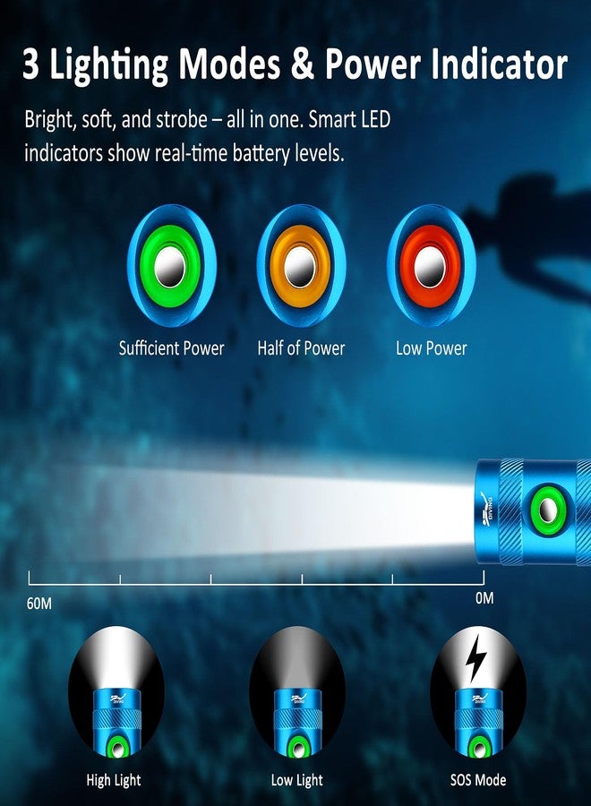 WindFire Scuba Diving Light, Super Bright 5000 Lumens Scuba Diving Flashlight 3 Modes with Power Indicator, Professional IP68 Waterproof Underwater Flashlight, Rechargeable Safety Dive Torch - Image 3