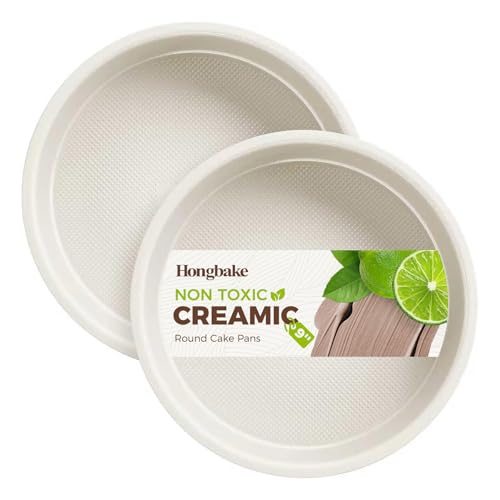 HONGBAKE Nonstick Ceramic 9 Inch Round Cake Pan Set of 2 HeavyDuty Aluminized Steel round cake pans with Diamond Texture NonToxic Cake Molds Cake Pans Sets for Baking Cheesecake Cream - Image 1