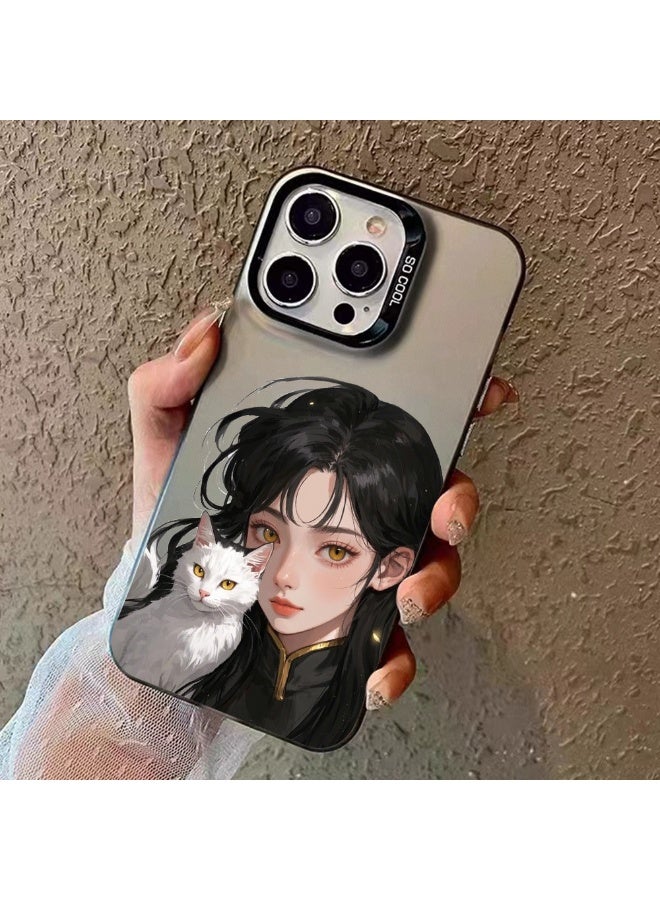 NIBEMINENT Imdck Cat And Girl Protective TPU Case Cover For iPhone 15 Plus, Black