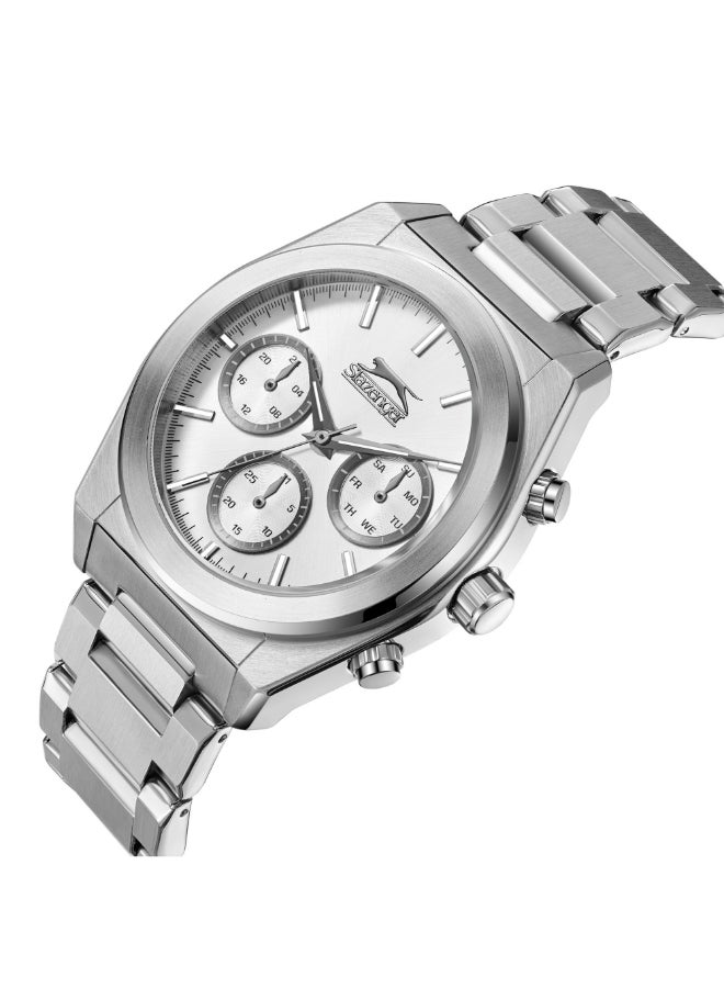 سلازنجر ساعة رجالية متعددة الوظائف بسوار معدني فضي - Image 4