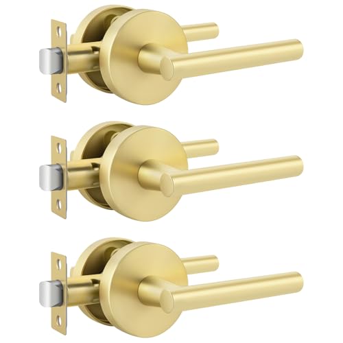 Goldenwarm Brushed Gold Lever Passage Door Handle, Zinc-Alloy Gold Hall and Closet Door Handle, Lever Door Handles, Passage Door Hardware for Hallways and Closets (3 Pack - Image 1