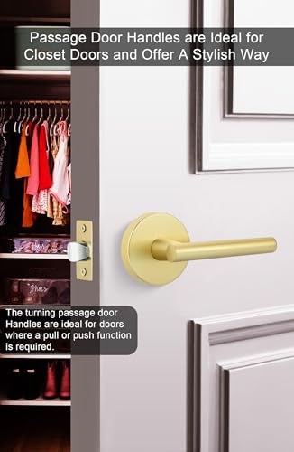 Goldenwarm Brushed Gold Lever Passage Door Handle, Zinc-Alloy Gold Hall and Closet Door Handle, Lever Door Handles, Passage Door Hardware for Hallways and Closets (3 Pack - Image 2