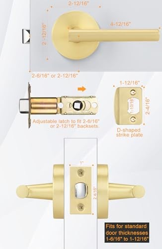 Goldenwarm Brushed Gold Lever Passage Door Handle, Zinc-Alloy Gold Hall and Closet Door Handle, Lever Door Handles, Passage Door Hardware for Hallways and Closets (3 Pack - Image 5