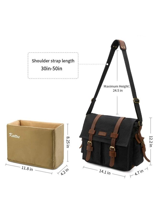 Kattee Leather Canvas Camera Bag Vintage DSLR SLR Messenger Shoulder Bag - Image 3