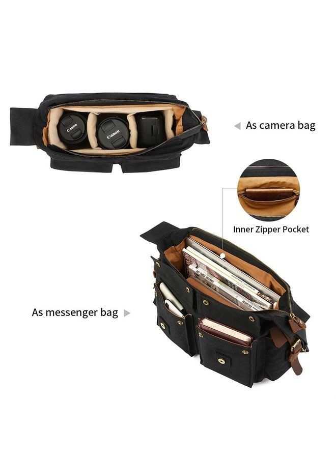 Kattee Leather Canvas Camera Bag Vintage DSLR SLR Messenger Shoulder Bag - Image 4