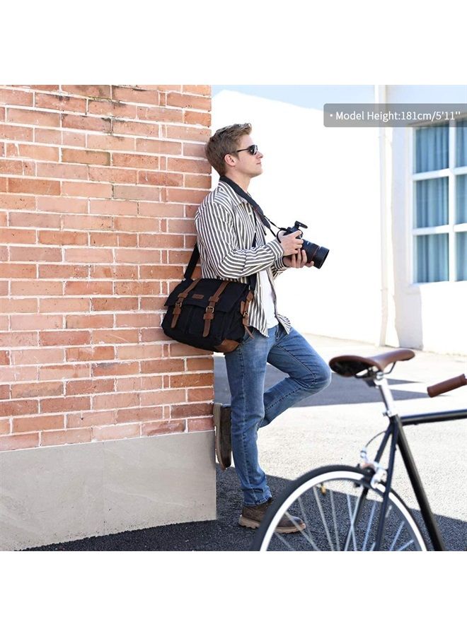 Kattee Leather Canvas Camera Bag Vintage DSLR SLR Messenger Shoulder Bag - Image 2