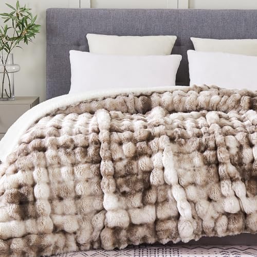 Serenhom 50x60 Inches Ultra-Soft Fuzzy Faux Fur Plush Throw Blanket - Thick, Warm Sherpa for Couch, Sofa, Bedroom, Camping - Decorative Blanket for Cozy Warmth, Bubble Brown Tie Dye - Image 2
