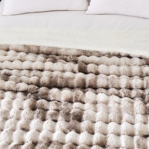 Serenhom 50x60 Inches Ultra-Soft Fuzzy Faux Fur Plush Throw Blanket - Thick, Warm Sherpa for Couch, Sofa, Bedroom, Camping - Decorative Blanket for Cozy Warmth, Bubble Brown Tie Dye - Image 5