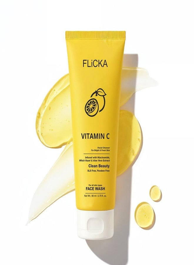 FLiCKA Vitamin C Face Wash | Infused With Niacinamide, Witch Hazel & Aloe Vera | Brightening & Hydrating | Non-Drying Formula | Skin Loving Ingredients | Suitable for All Skin Types - Image 1