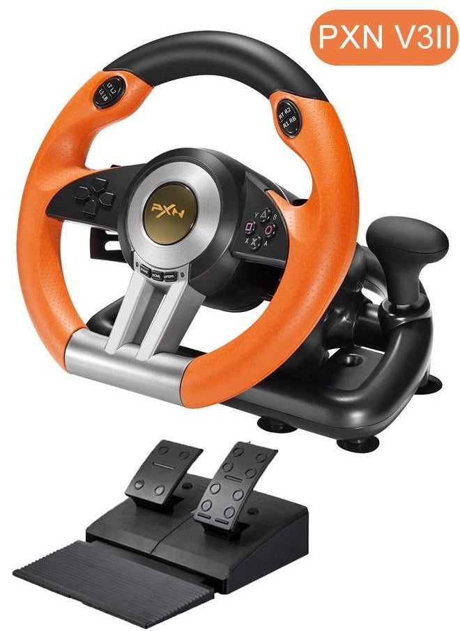 PXN - Steering Wheel PC Racing Wheel Game Driving Wheel 180° Competition with Universal USB Port and with Pedal Compatible with  PC, PS4 - Image 1