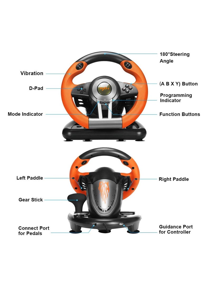 PXN - Steering Wheel PC Racing Wheel Game Driving Wheel 180° Competition with Universal USB Port and with Pedal Compatible with  PC, PS4 - Image 1