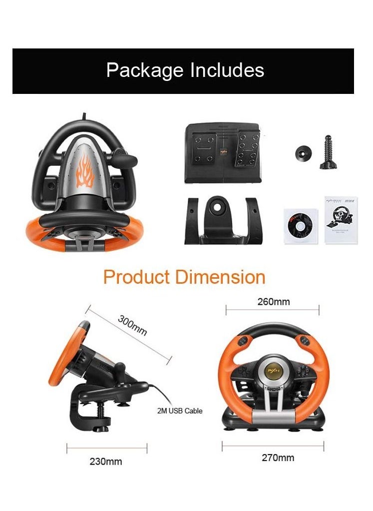 PXN - Steering Wheel PC Racing Wheel Game Driving Wheel 180° Competition with Universal USB Port and with Pedal Compatible with  PC, PS4 - Image 1