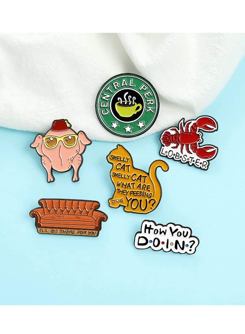 Excefore Enamel Pins Set 6 Pcs Cartoon Brooches Friends TV Show Brooch Pins Enamel Lapel Pins for Backpack Hat Lapel Jacket Badges Button Cool Funny Aesthetic Fashion Badge Jewelry for Women - Image 5