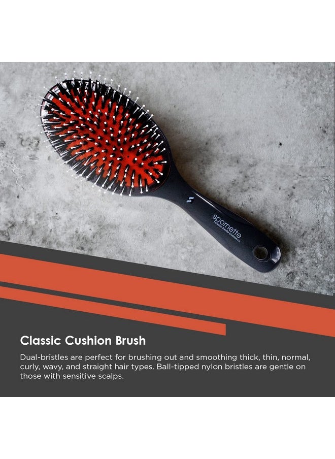Spornette Classic Cushion Hair Brush, Boar & Ball-Tipped Nylon Bristles - Lightweight Oval Handle Brush For Straightening, Styling, Setting & Detangling - All Hair Types On Men, Women And Children  - Image 2
