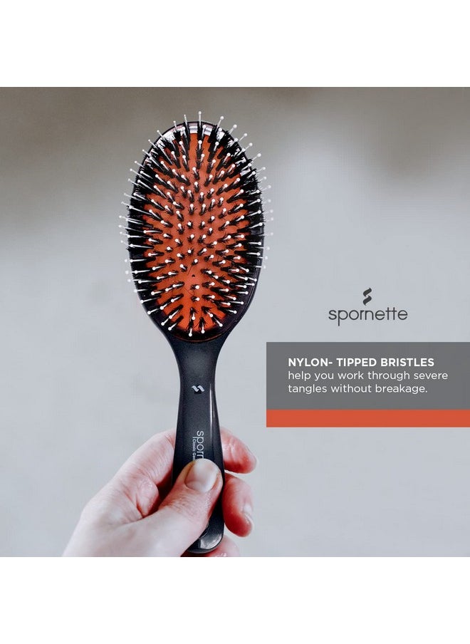 Spornette Classic Cushion Hair Brush, Boar & Ball-Tipped Nylon Bristles - Lightweight Oval Handle Brush For Straightening, Styling, Setting & Detangling - All Hair Types On Men, Women And Children  - Image 4