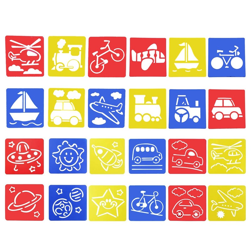 24 Pcs Transportation Theme Drawing Painting Stencils Boat Airplane Spaceship Car Templates for Kids Crafts Creation Washable Plastic