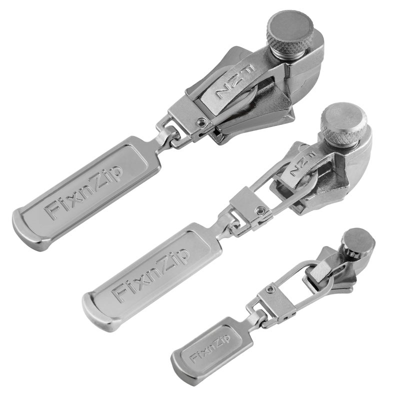 FixnZip (Nickel 3 Pack) - Universal Zipper Repair Kit for Jackets, Luggage, Bags - Backpack Zipper Replacement Repair Kit - Instant Zipper Fix (S,M,L) - Image 3