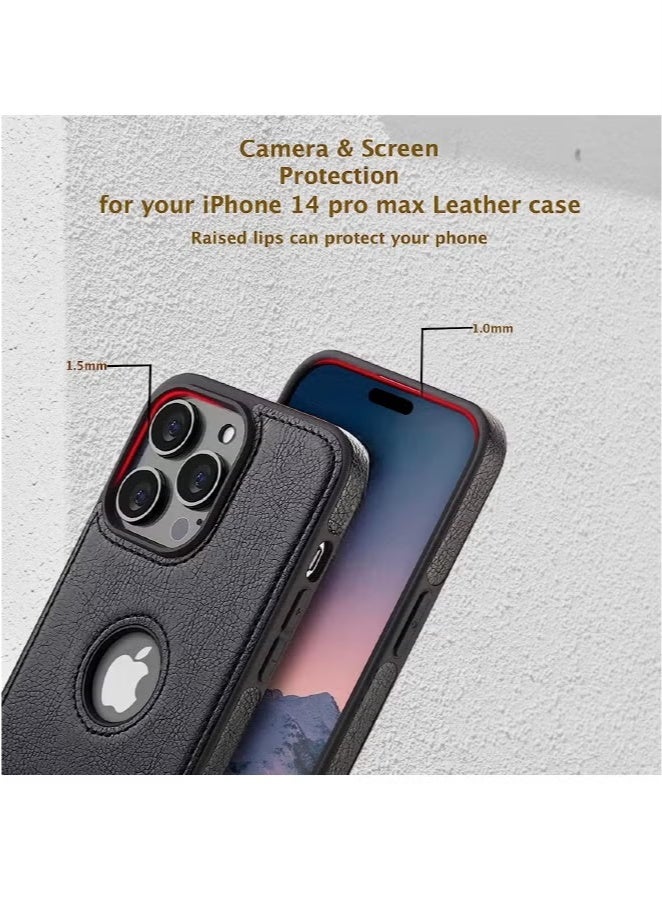 iPhone 14 Pro Max Case, Vegan Leather Protective Case for iPhone 14 Pro Max 6.7", Luxury, Elegant and Beautiful Design Cover, Non-Slip Vintage Looking Perfect Stitching Leather Case (Black) - Image 4