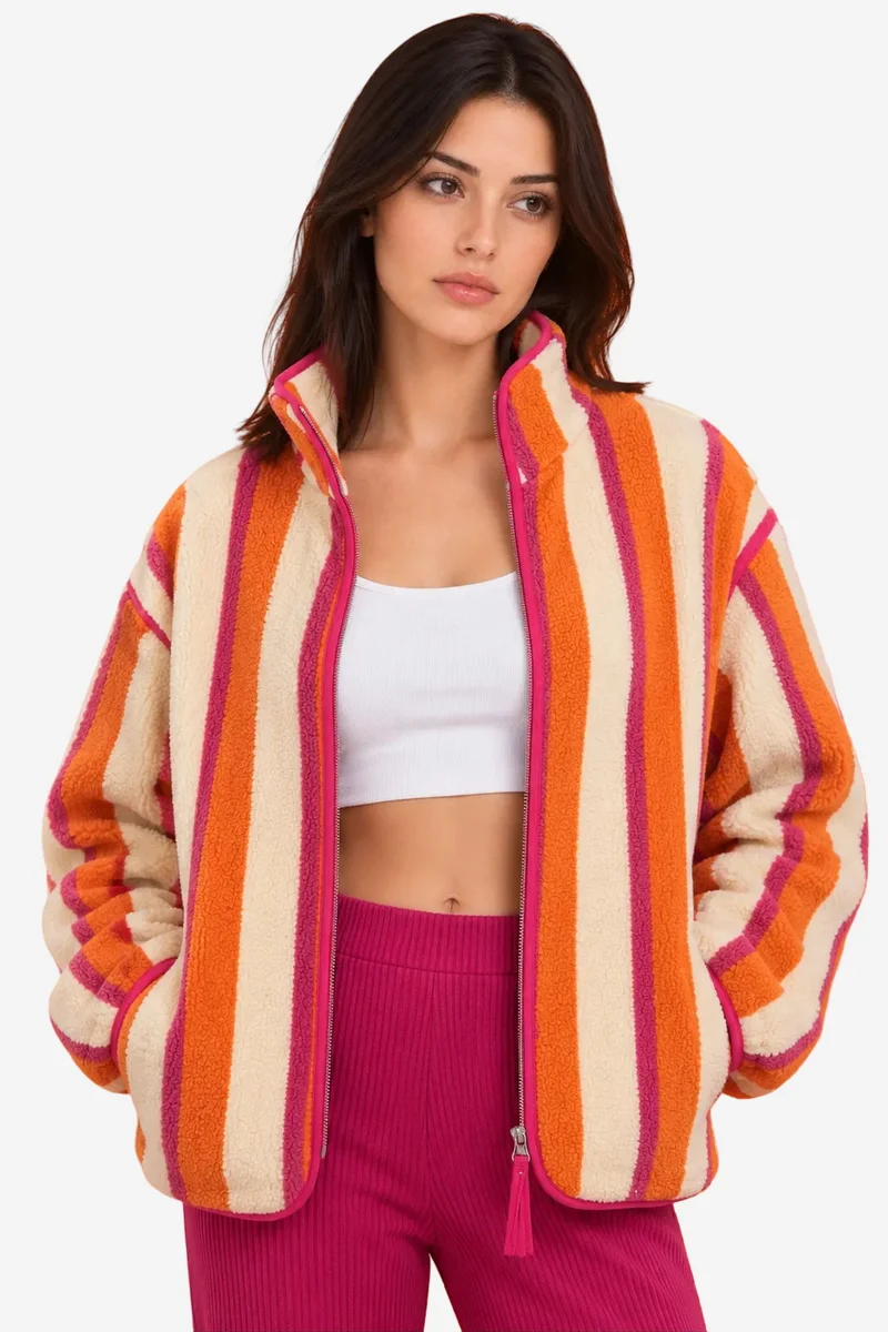 Mixray MIXRAY Women's Geometric Zipper Collar Sweatshirt