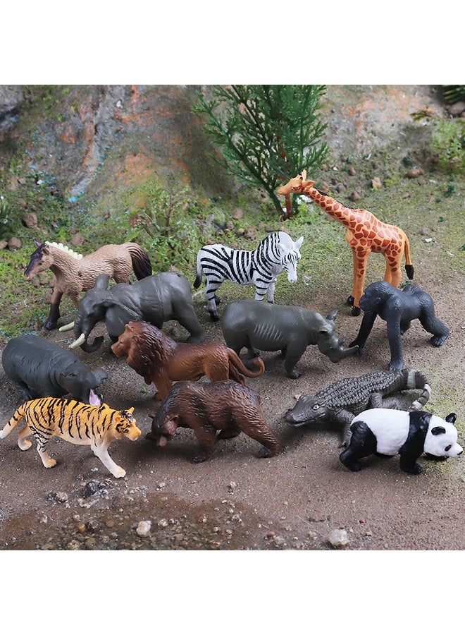 HALAMODO 12 Pcs Mini Wild Animal Model Set - Small Wild Animal Figures for Toddlers, Include Giraffe, Zebra, Panda, Gorilla, Lion, Elephant Figurines etc, Mini Safari Animal Toys, Children's Party Birthday Gift - Image 3