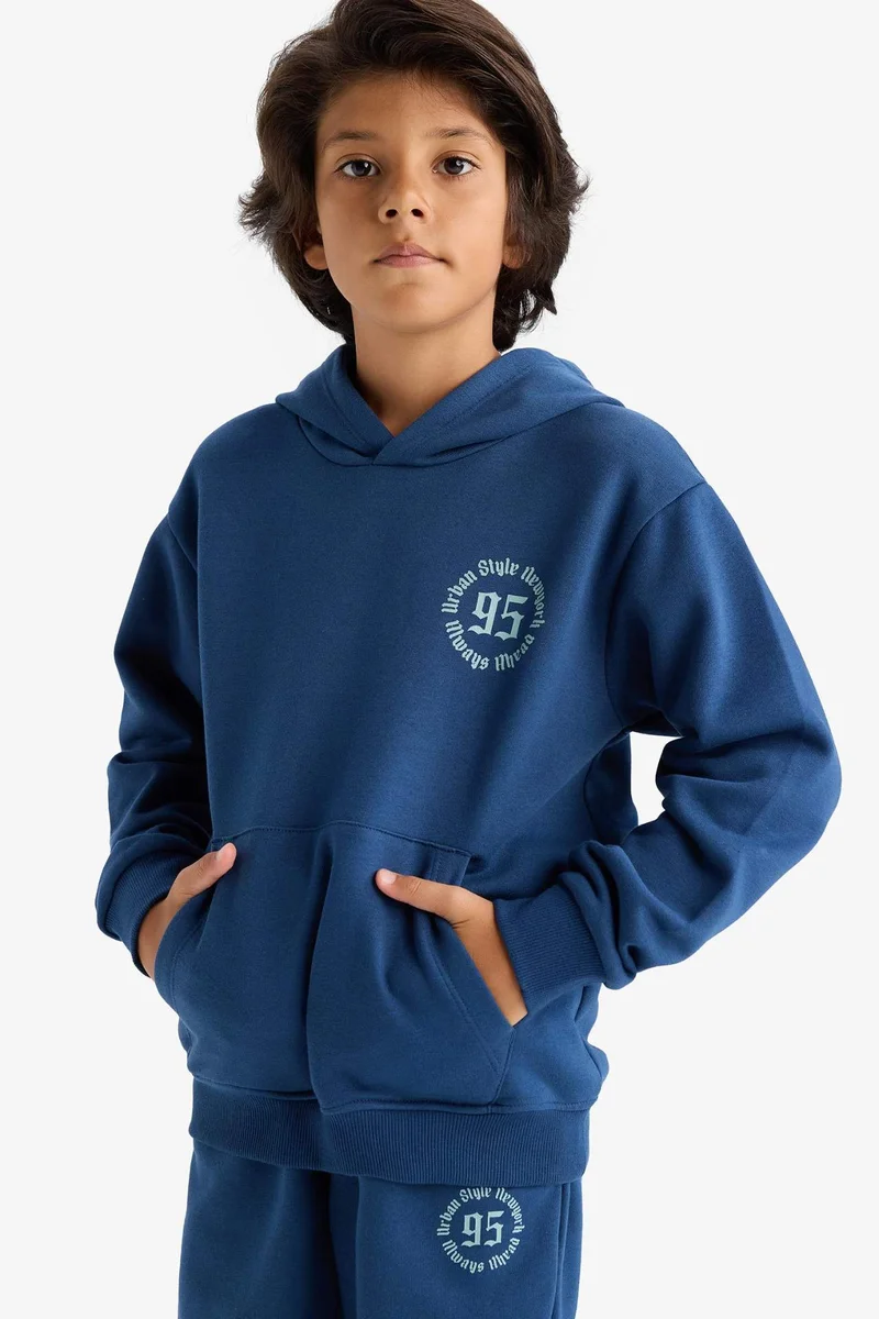 ديفاكتو Boy Regular Fit Hooded Printed Sweatshirt