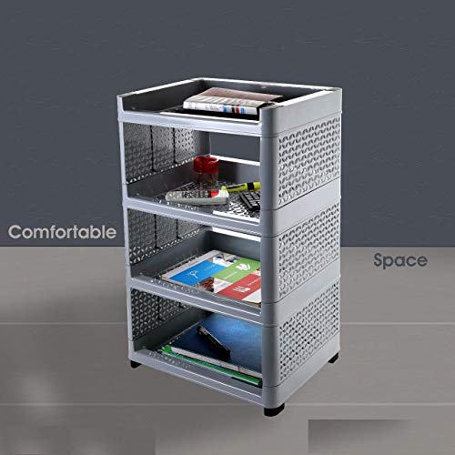 Kavid Dhaval Polyvinyl Chloride 4-Tier Book Storage Display Rack Shelf Cabinet Organizer – Multipurpose Plastic Rack for Living Room, Kitchen, Office- Durable, Lightweight & Space-Saving (Grey) - Image 4