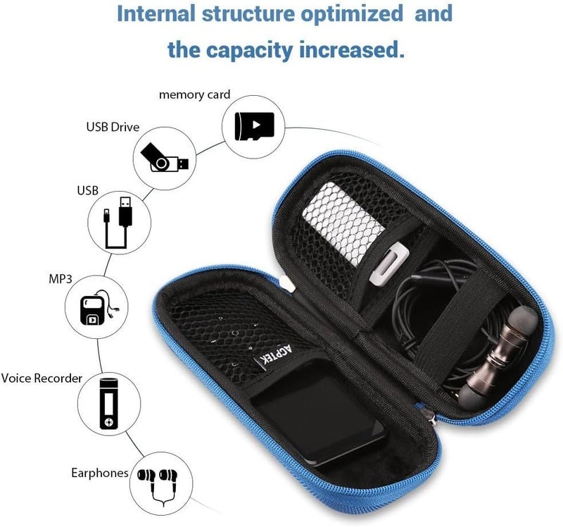 AGPtek Carrying Case, EVA Zipper Carrying Hard Case Cover for Digital Voice Recorders, MP3 Players, Storage Holder for 3D Printing Pen, USB Cable, Earphones, Memory Cards, U Disk, Blue - Image 2