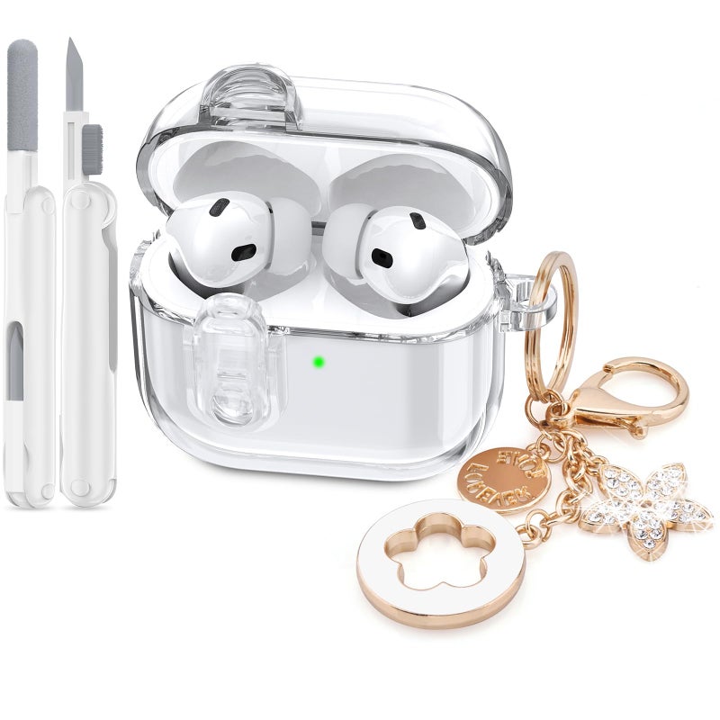VISOOM (with Safety Lock) Clear Case for Cute Apple Airpods Pro 3 Cases 2025 Women, VISOOM Soft TPU Air pods Pro3 Gen Cases iPods Pro3 Earbuds Case Bling Keychain & Cleaning Kit for Airpod iPod Pro 3rd Gen - Image 1