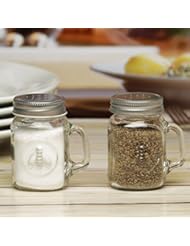 Circleware 66791 Honey Bee Mason Jar Mug Salt and Pepper Shakers with Glass Handles and Metal Lids, Set of 2, 5 oz - Image 1