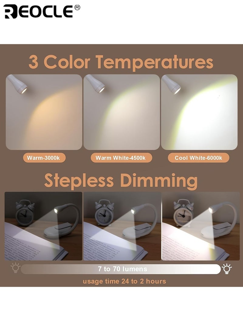 ريوكل مصباح علامة مرجعية صغير ٣ مستويات قابل للتثبيت بمشبك شحن يو إس بي مصباح قراءة قابل للطي حماية العين توفير مساحة ضوء ليلي مناسب للقراءة الليلية العمل غرفة النوم السكن - Image 3