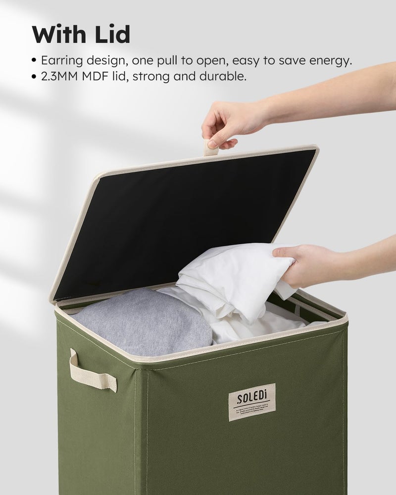 SOLEDI Laundry Hamper with Lid 100L Large & Tall Collapsible Laundry Basket, Clothes Hamper with Bag Removable Easy to Carry, Dirty Hampers for Bedroom, Bathroom, Dorm, College, Avocado - Image 5