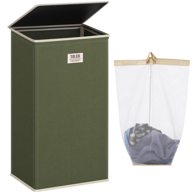 SOLEDI Laundry Hamper with Lid 100L Large & Tall Collapsible Laundry Basket, Clothes Hamper with Bag Removable Easy to Carry, Dirty Hampers for Bedroom, Bathroom, Dorm, College, Avocado - Image 1