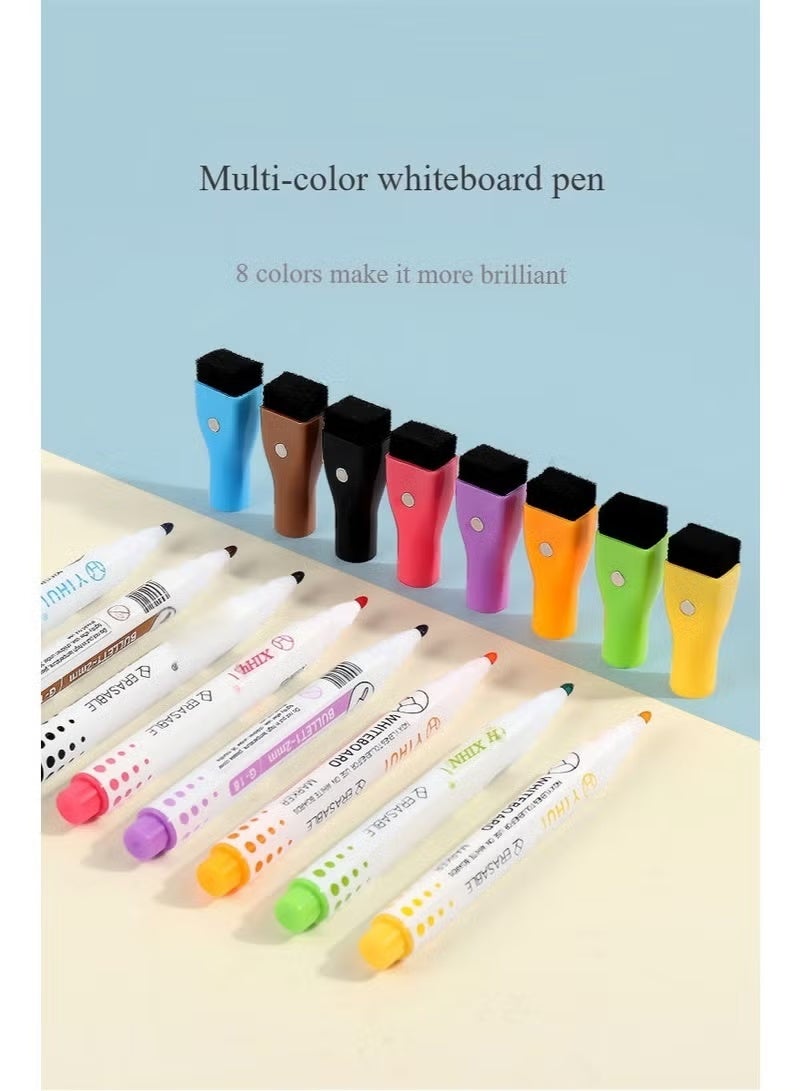 YIHUI 8-Color Non-Toxic Water-Based Whiteboard Markers – Fine Tip with Magnetic Attachable Eraser, Great Gift for Kids Drawing - Image 5