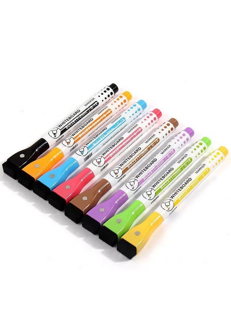 YIHUI 8-Color Non-Toxic Water-Based Whiteboard Markers – Fine Tip with Magnetic Attachable Eraser, Great Gift for Kids Drawing - Image 1