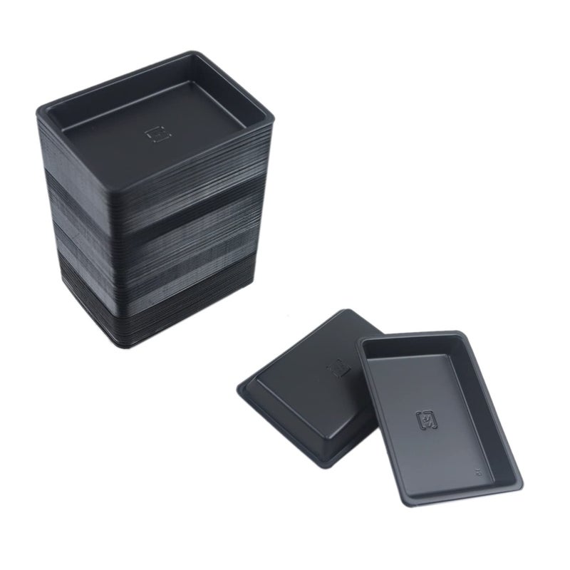 100 pcs Mini 295x216 Dipping Sauce Dishes Plastic Disposable Rectangular Black Soy Sauce Plate Set Condiment Serving tray Seasoning Platter Appetizer Bowel for Sushi Mustard Vinegar Soy BBQ