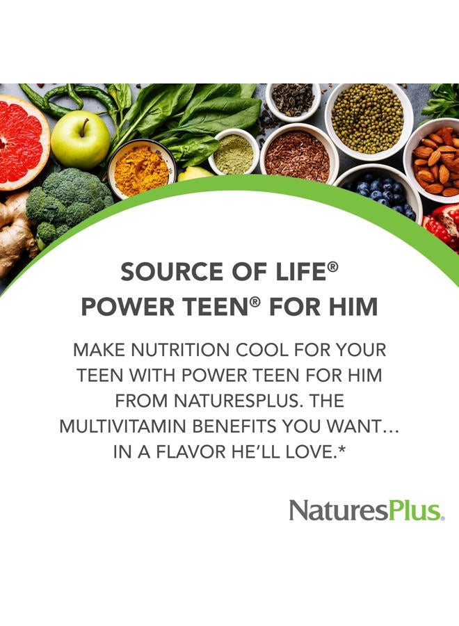 Nature's Plus ناتشرز بلس باور تين للذكور - 60 قرص مضغ، توت بري - مكمل متعدد الفيتامينات للشباب عالي الفعالية - خالي من السكر، نباتي، خالي من الجلوتين - 30 حصة - Image 2