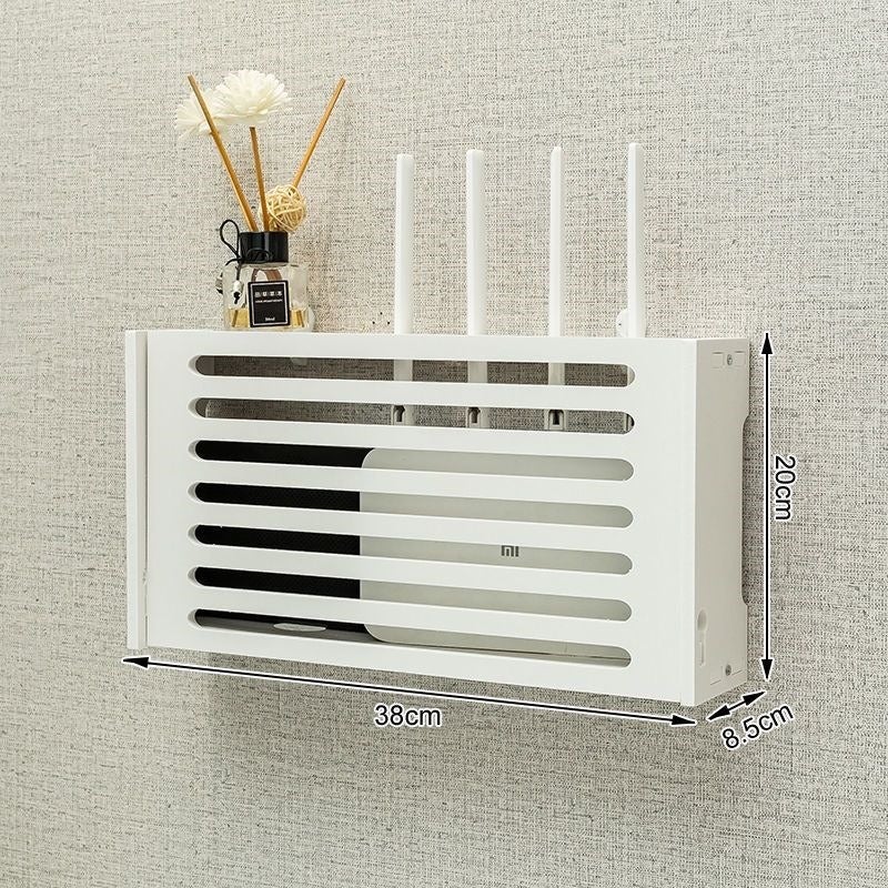 No-Drill Router Storage Box with WiFi Cable Organizer, Cat Power Strip and Set-Top Box Holder