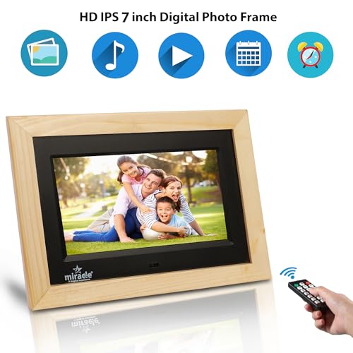 Miracle Digital 7''(17.78) IPS Wooden Digital Photo Frame with High Def Screen,USB DiskCard, RemotePhotos SlideShow,Video Audio, Support SD Built in 8GB Memory & 2GB RAM 180°Wide Angle Viewing(Light) - Image 2